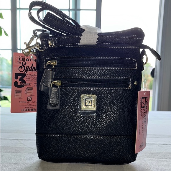 Stone Mountain Handbags - NWT Stone Mountain Black Leather Crossbody Bag with Gold Accents